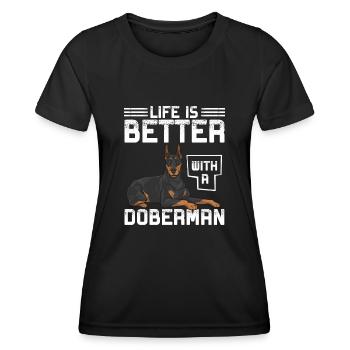 Doberman Pinscher Dog Dobie - Women's Functional T-Shirt - black - Front - AI Model Female 172 light (172cm)