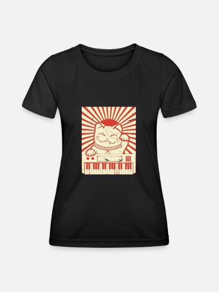 Modular Cat Japanese Analog Synthesizer Cat - Women's Functional T-Shirt - black