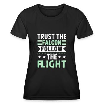 Vertrauen Sie Dem Falken Folgen Sie Dem Flug - Frauen Funktions-T-Shirt - Schwarz - Vorne - AI Model Female 172 light (172cm)