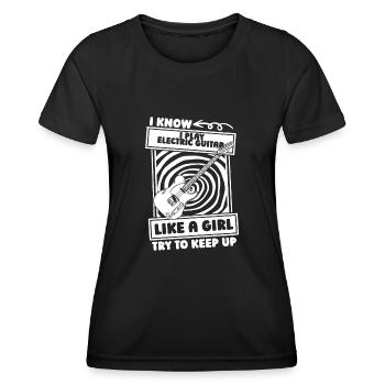E Gitarre Elektrogitarre Mädchen - Frauen Funktions-T-Shirt - Schwarz - Vorne - AI Model Female 172 light (172cm)