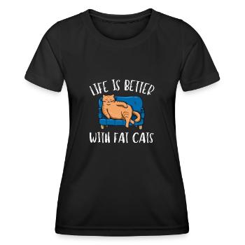 Fat Cat Obesity - Women's Functional T-Shirt - black - Front - AI Model Female 172 light (172cm)