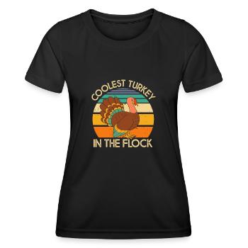 Coolest Turkey In The Flock Thanksgiving Truthahn - Frauen Funktions-T-Shirt - Schwarz - Vorne - AI Model Female 172 light (172cm)
