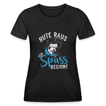 Rute Raus der Spaß beginnt - Anglerdesign - Frauen Funktions-T-Shirt - Schwarz - Vorne - AI Model Female 172 light (172cm)