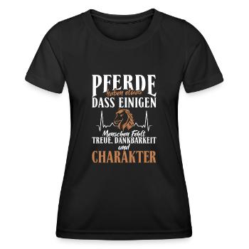 Pferde haben Treue, Dankbarkeit und Charakter - Frauen Funktions-T-Shirt - Schwarz - Vorne - AI Model Female 172 light (172cm)