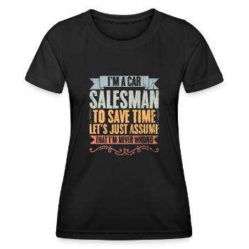 Humour de concessionnaire de voitures anciennes pour vendeur de voitures - T-shirt sport Femme - noir - Devant - AI Model Female 172 light (172cm)