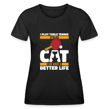 Table Tennis Ping-Pong Cat - Women's Functional T-Shirt - black - Front - AI Model Female 172 light (172cm)