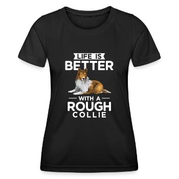 Collie à poil long Collie rugueux Chien - T-shirt sport Femme - noir - Devant - AI Model Female 172 light (172cm)