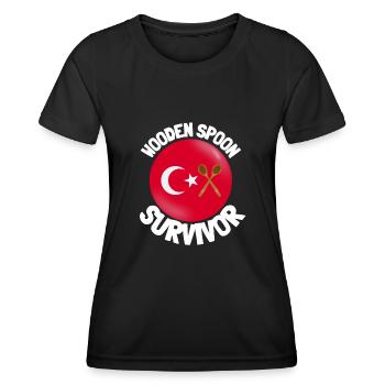 J’ai survécu à la cuillère de bois - Parenting - T-shirt sport Femme - noir - Devant - AI Model Female 172 light (172cm)