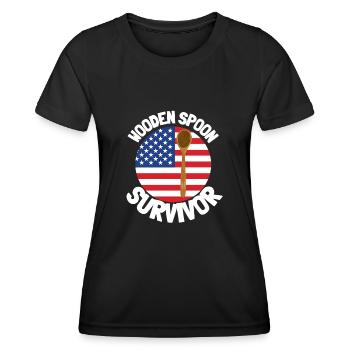 J’ai survécu à la cuillère de bois - Parenting - T-shirt sport Femme - noir - Devant - AI Model Female 172 light (172cm)