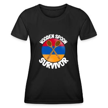 J’ai survécu à la cuillère de bois - Parenting - T-shirt sport Femme - noir - Devant - AI Model Female 172 light (172cm)