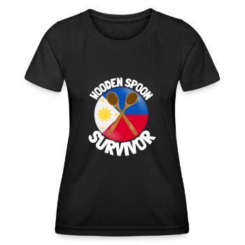 J’ai survécu à la cuillère de bois - Parenting - T-shirt sport Femme - noir - Devant - AI Model Female 172 light (172cm)