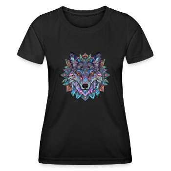 Loup Géométrique Mandala ColorFull - T-shirt sport Femme - noir - Devant - AI Model Female 172 light (172cm)
