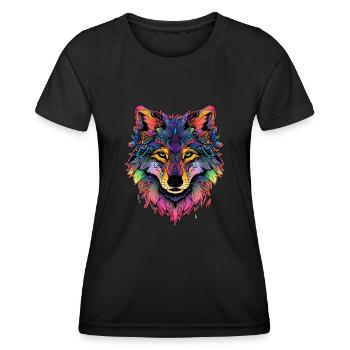 Loup géométrique ColorFull - T-shirt sport Femme - noir - Devant - AI Model Female 172 light (172cm)