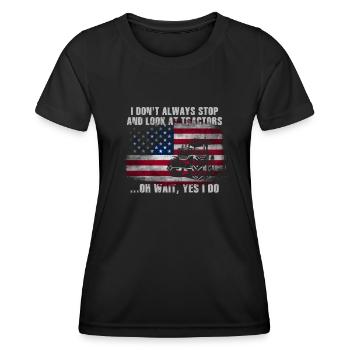 Ich bleibe nicht immer stehen und schaue mir Traktoren an - Frauen Funktions-T-Shirt - Schwarz - Vorne - AI Model Female 172 light (172cm)