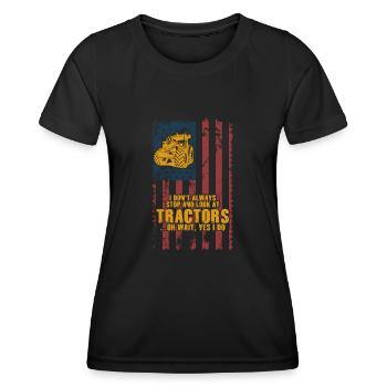 Ich bleibe nicht immer stehen und schaue mir Traktoren an - Frauen Funktions-T-Shirt - Schwarz - Vorne - AI Model Female 172 light (172cm)