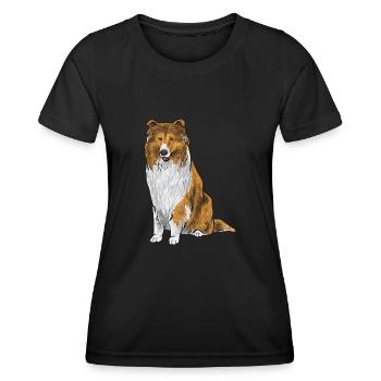Langhaarcollie Rough Collie Hund - Frauen Funktions-T-Shirt - Schwarz - Vorne - AI Model Female 172 light (172cm)