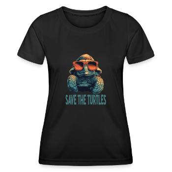 Turtle with Sunglasses - Celebrate Earth Day Save - Frauen Funktions-T-Shirt - Schwarz - Vorne - AI Model Female 172 light (172cm)