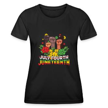 Une manifestation au poing célèbre l’histoire des Noirs de Juneteenth - T-shirt sport Femme - noir - Devant - AI Model Female 172 light (172cm)