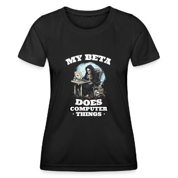 Mein Beta macht Computerdinge Programmierer - Frauen Funktions-T-Shirt - Schwarz - Vorne - AI Model Female 172 light (172cm)