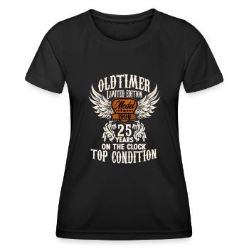 25 years oldtimer birthday rocker biker fan - Frauen Funktions-T-Shirt - Schwarz - Vorne - AI Model Female 172 light (172cm)