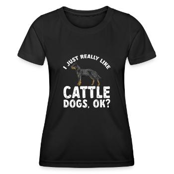 Bouvier australien Red Blue Heeler - T-shirt sport Femme - noir - Devant - AI Model Female 172 light (172cm)