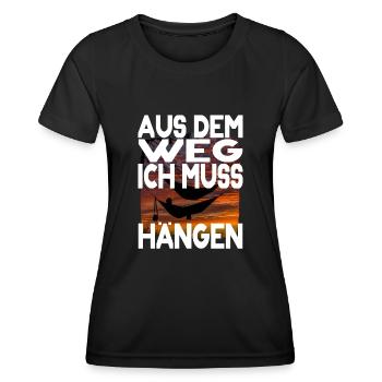 Survival Outdoor Hängematte Spruch Wald Wildnis - Frauen Funktions-T-Shirt - Schwarz - Vorne - AI Model Female 172 light (172cm)