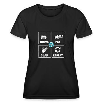 Conduire, payer, applaudir, répéter, manger, dormir, - T-shirt sport Femme - noir - Devant - AI Model Female 172 light (172cm)