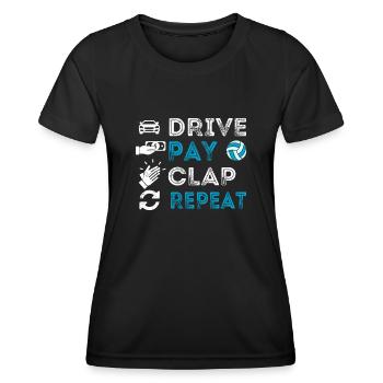 Conduire, payer, applaudir, répéter, manger, dormir - T-shirt sport Femme - noir - Devant - AI Model Female 172 light (172cm)