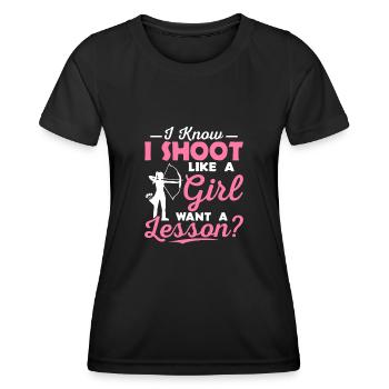 Je sais que je tire comme une fille veut une leçon ? Archer A - T-shirt sport Femme - noir - Devant - AI Model Female 172 light (172cm)