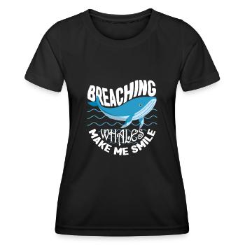 Breaching Whales Make Me Smile Whales Aquarist - Frauen Funktions-T-Shirt - Schwarz - Vorne - AI Model Female 172 light (172cm)