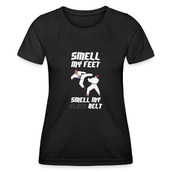 Rieche meine Füße rieche mein Schwarzgurt-Karate - Frauen Funktions-T-Shirt - Schwarz - Vorne - AI Model Female 172 light (172cm)