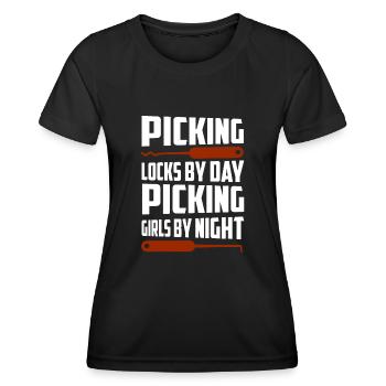 Cueillir des serrures par jour Cueillir les filles par nuit Serrures - T-shirt sport Femme - noir - Devant - AI Model Female 172 light (172cm)