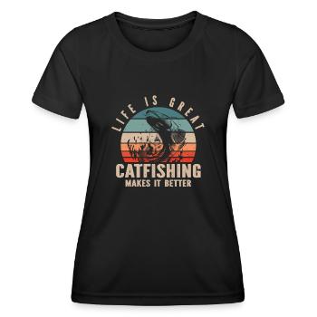 Pêche au poisson-chat Pêcheurs à la ligne - T-shirt sport Femme - noir - Devant - AI Model Female 172 light (172cm)