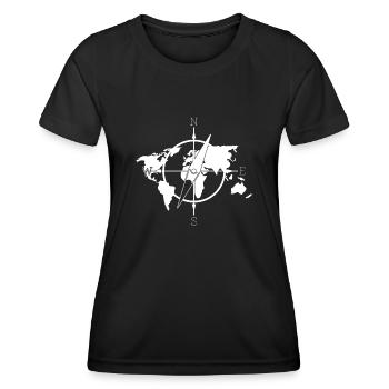 World Map Compass World Maps - Women's Functional T-Shirt - black - Front - AI Model Female 172 light (172cm)
