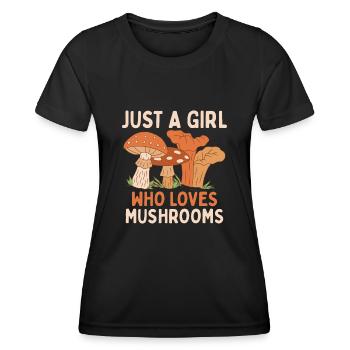 Just a girl who loves mushroom clothes mushrooms - Women's Functional T-Shirt - black - Front - AI Model Female 172 light (172cm)