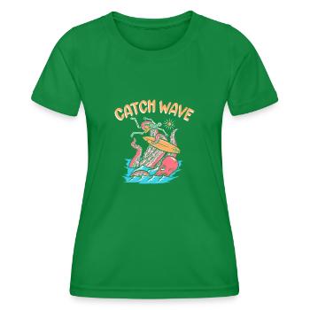Catch Wave Surfer Octopus Skeleton Surfboard - Frauen Funktions-T-Shirt - Kelly Green - Vorne - AI Model Female 172 dark (172cm)