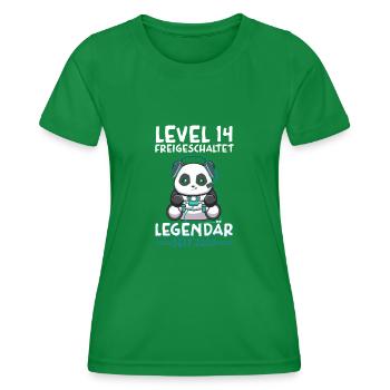 Level 14 Jahre Geburtstagsshirt Panda Gamer - Frauen Funktions-T-Shirt - Kelly Green - Vorne - AI Model Female 172 dark (172cm)