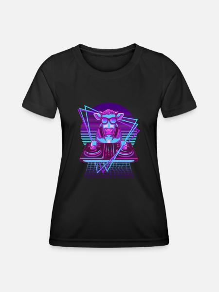 Party Music Techno Cattle Vaporwave DJ Cow - Women's Functional T-Shirt - black