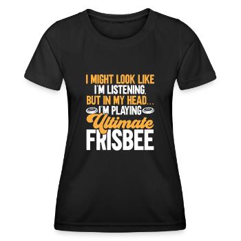 Disque de lancer de frisbee ultime - T-shirt sport Femme - noir - Devant - AI Model Female 172 light (172cm)