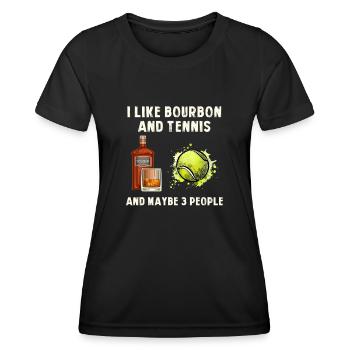 Ich mag Bourbon und Tennis Lustiger Humor Sport - Frauen Funktions-T-Shirt - Schwarz - Vorne - AI Model Female 172 light (172cm)