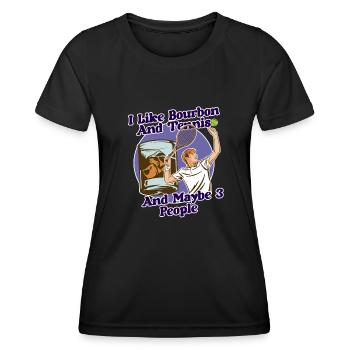Ich mag Bourbon und Tennis Lustiger Humor Sport - Frauen Funktions-T-Shirt - Schwarz - Vorne - AI Model Female 172 light (172cm)