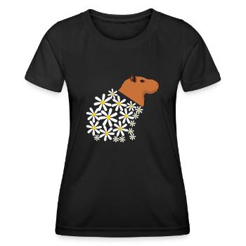 Gänseblümchen Capybara aus Blüten - Frauen Funktions-T-Shirt - Schwarz - Vorne - AI Model Female 172 light (172cm)