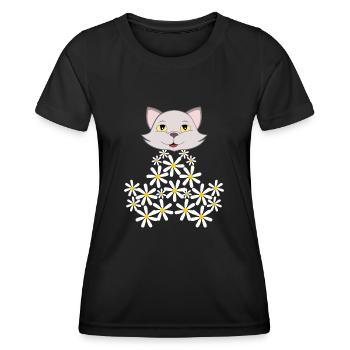 Chat marguerite de fleurs - T-shirt sport Femme - noir - Devant - AI Model Female 172 light (172cm)