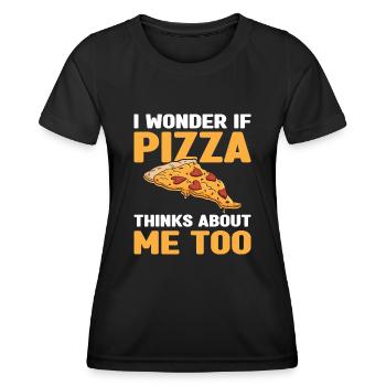 Ob Pizza Auch An Mich Denkt Pizza-Food-Liebhaber - Frauen Funktions-T-Shirt - Schwarz - Vorne - AI Model Female 172 light (172cm)