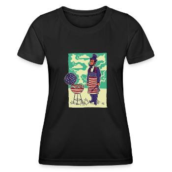 Grill Master USA Flag Abraham Lincoln Barbeque - Women's Functional T-Shirt - black - Front - AI Model Female 172 light (172cm)