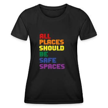 Alle Orte sollten sichere Orte sein Gay Pride Verbündeter - Frauen Funktions-T-Shirt - Schwarz - Vorne - AI Model Female 172 light (172cm)