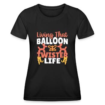 La vie d’un artiste de ballons Balloon Twisters - T-shirt sport Femme - noir - Devant - AI Model Female 172 light (172cm)