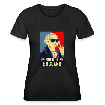 Suck-It England Funny July 4 George Washington - Women's Functional T-Shirt - black - Front - AI Model Female 172 light (172cm)