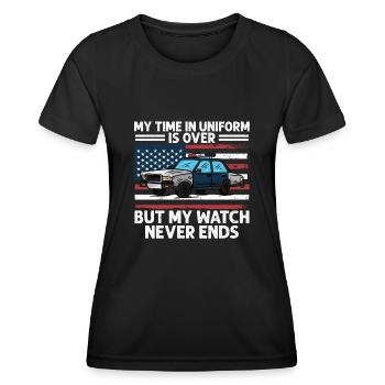 Mon temps en uniforme est terminé Police Policier - T-shirt sport Femme - noir - Devant - AI Model Female 172 light (172cm)