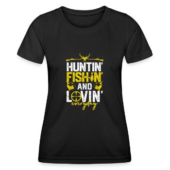 Huntin Fishin Lovin Chasse quotidienne Pêche Nature - T-shirt sport Femme - noir - Devant - AI Model Female 172 light (172cm)
